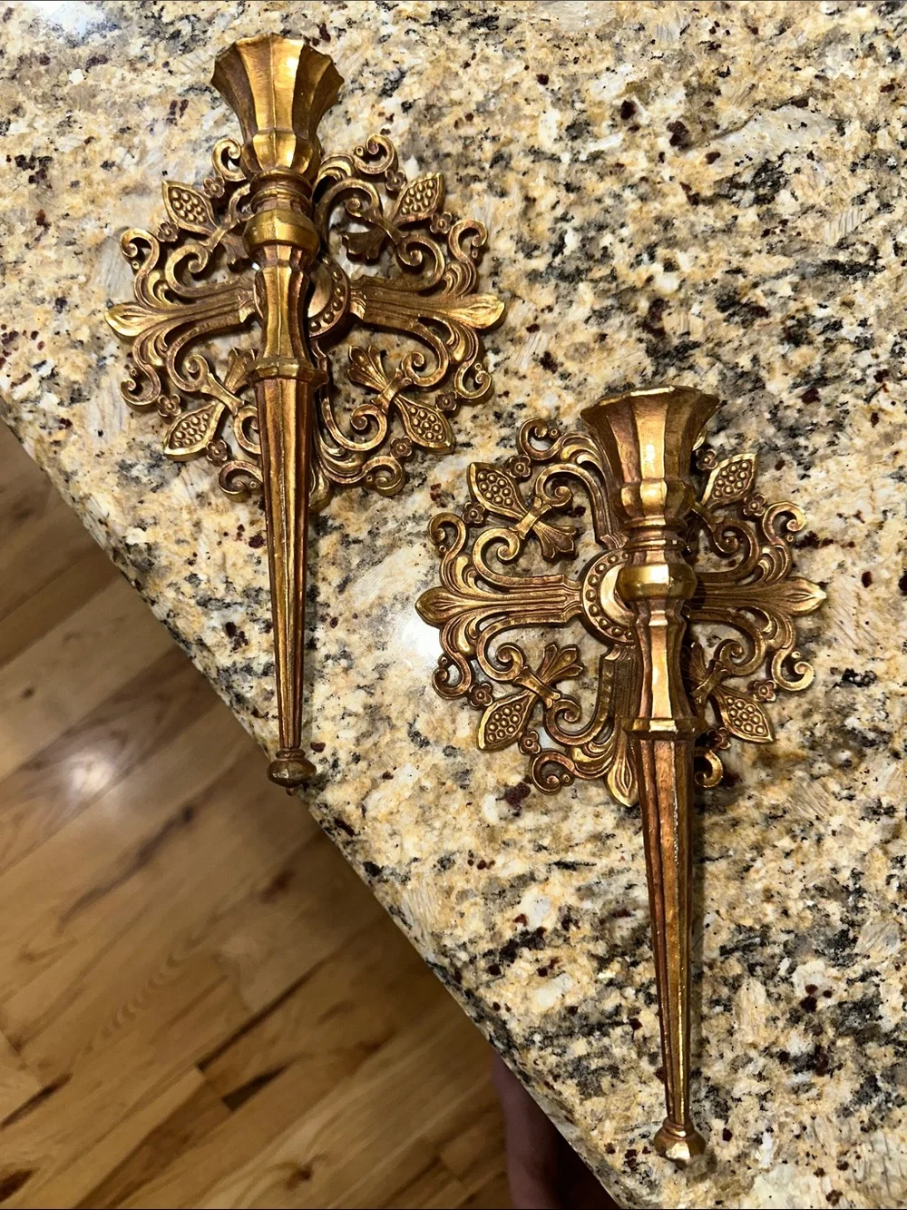 Mid-century Gold Decorative Wall Sconces - Ornate Filigree Candle Holders